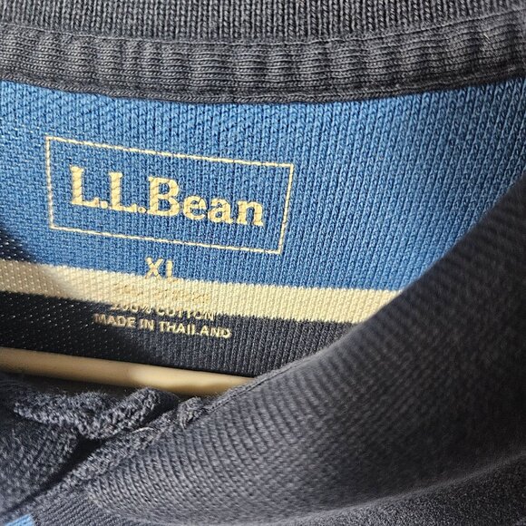 L.L. Bean Mens XL Blue Striped Short Sleeve Polo Shirt 100% Cotton Casual Wear - Picture 5 of 5
